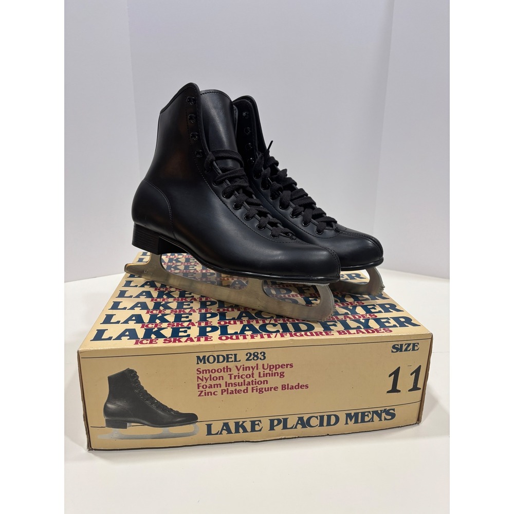 Lake Placid Mens Model 283 Figure Skates Black Size 11 CCM Aerflyte Blades Box